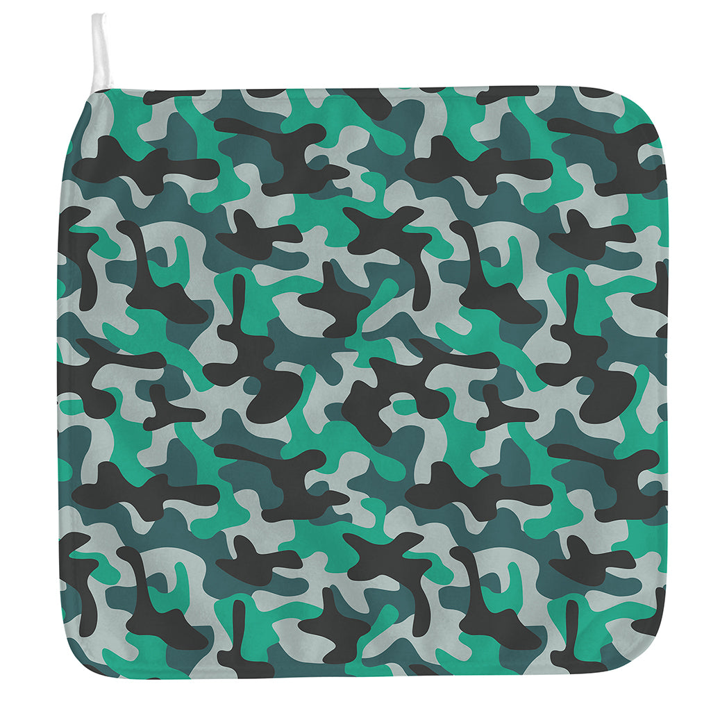 Teal And Black Camouflage Print Hand Towel