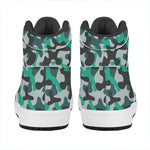 Teal And Black Camouflage Print High Top Leather Sneakers