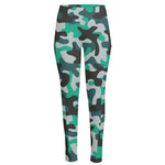 Teal And Black Camouflage Print High-Waisted Pocket Leggings