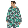 Teal And Black Camouflage Print Hoodie Blanket