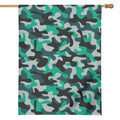 Teal And Black Camouflage Print House Flag