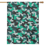 Teal And Black Camouflage Print House Flag