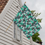 Teal And Black Camouflage Print House Flag