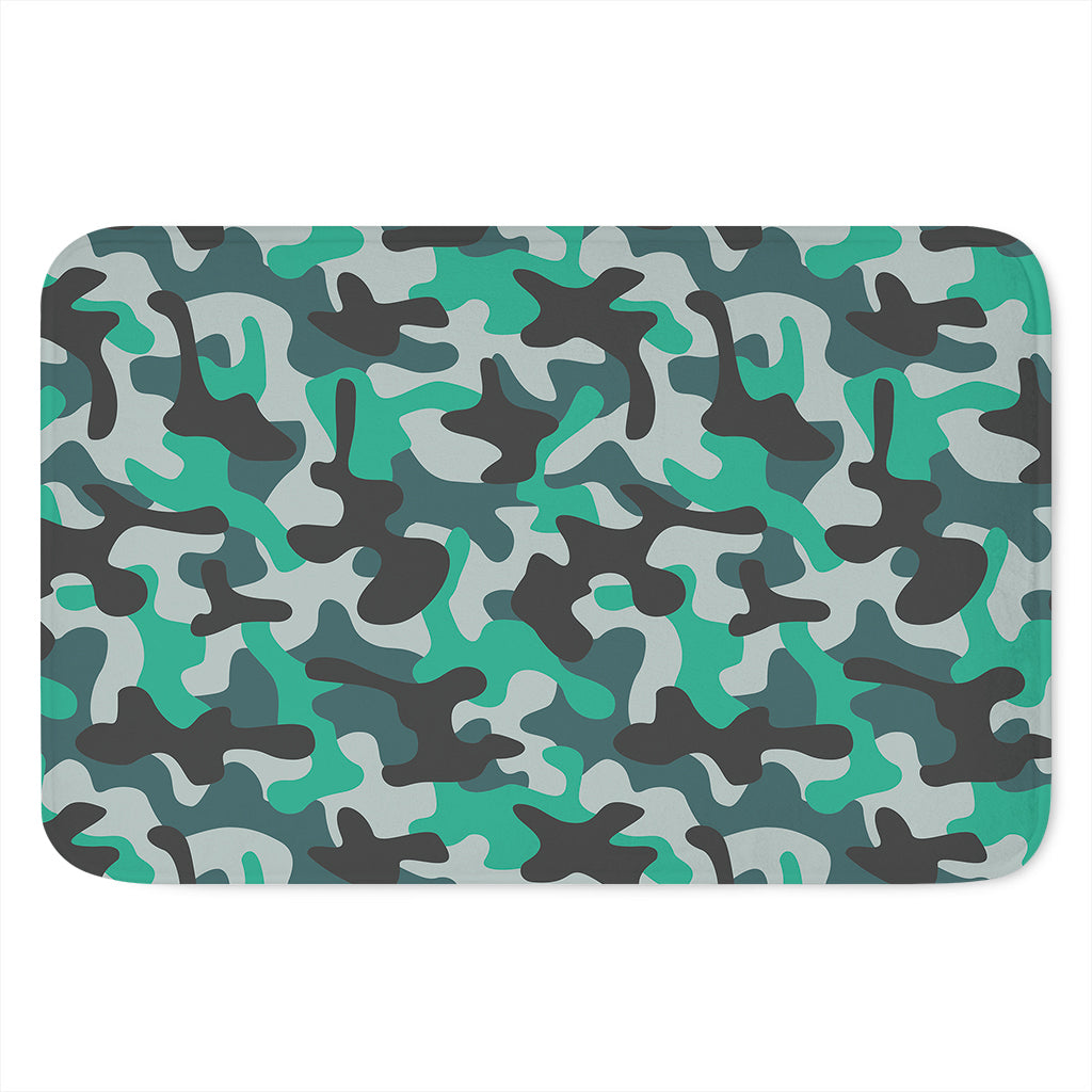 Teal And Black Camouflage Print Indoor Door Mat