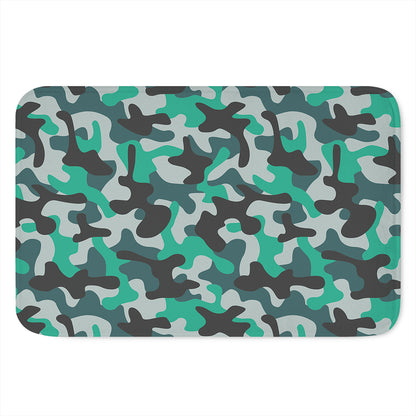 Teal And Black Camouflage Print Indoor Door Mat