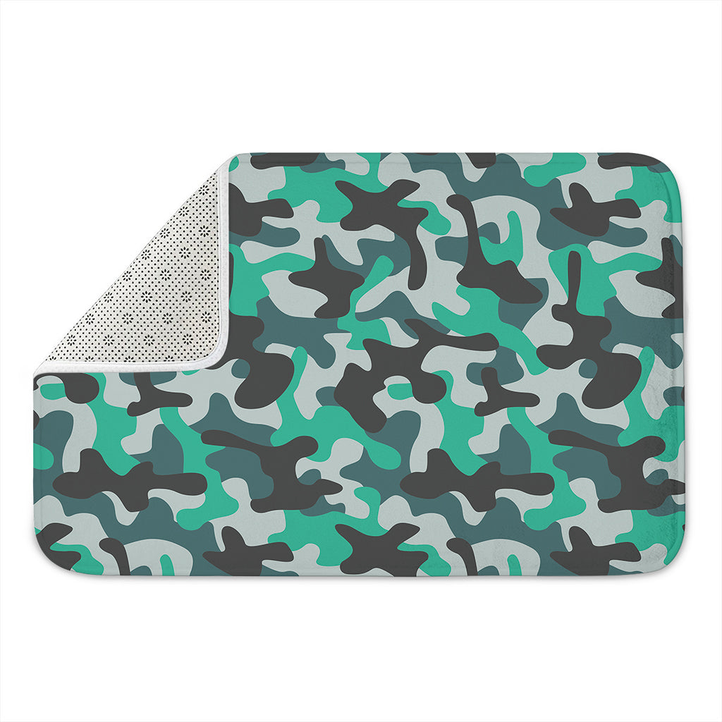 Teal And Black Camouflage Print Indoor Door Mat