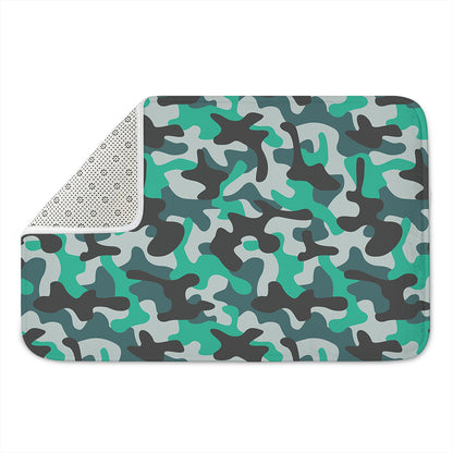Teal And Black Camouflage Print Indoor Door Mat