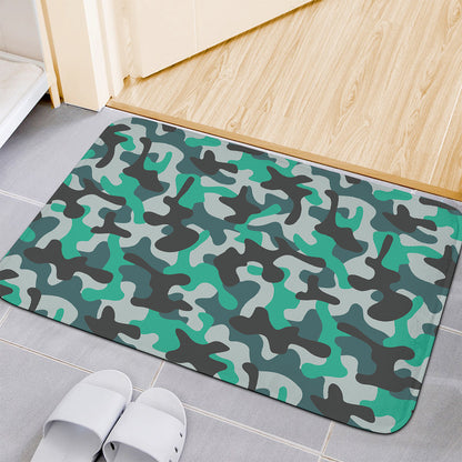 Teal And Black Camouflage Print Indoor Door Mat
