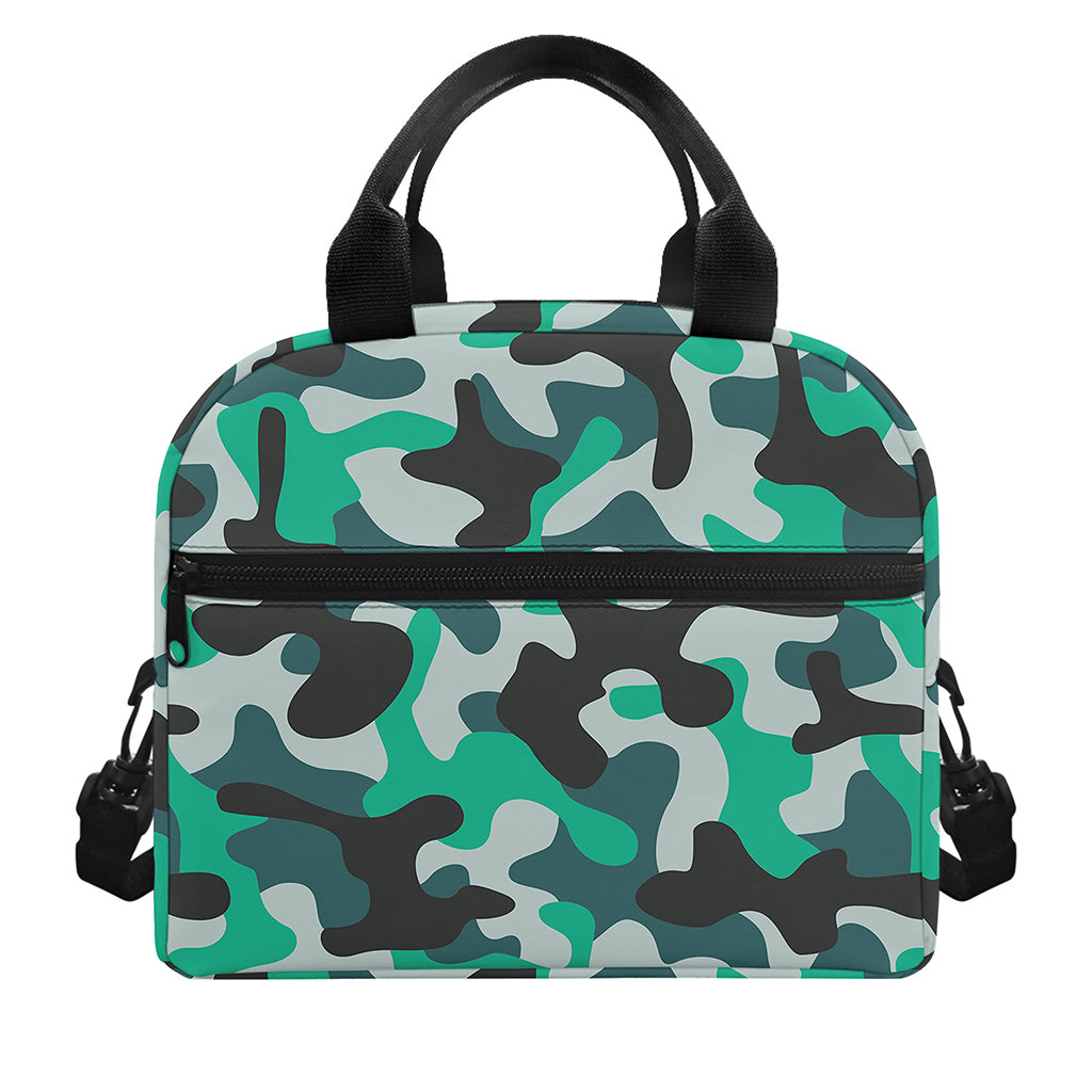 Teal And Black Camouflage Print Insulated Lunch Bag