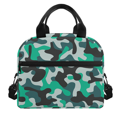 Teal And Black Camouflage Print Insulated Lunch Bag