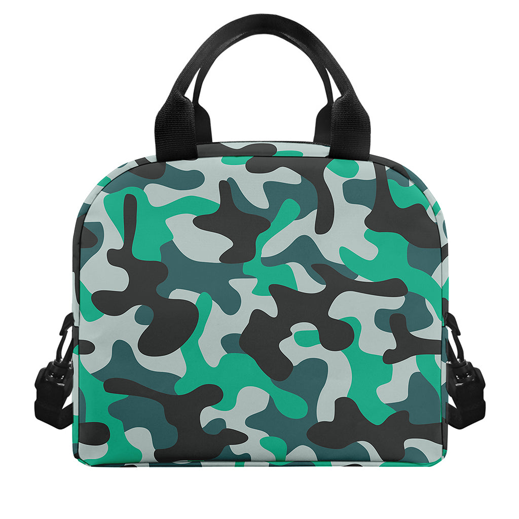 Teal And Black Camouflage Print Insulated Lunch Bag
