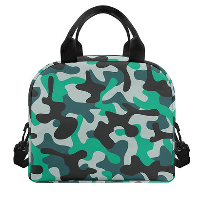Teal And Black Camouflage Print Insulated Lunch Bag