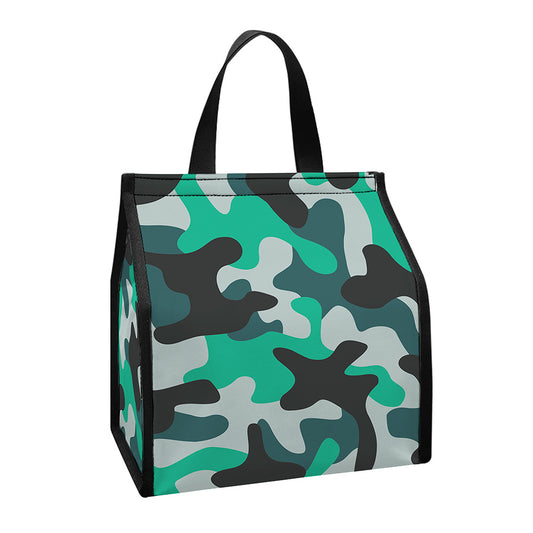 Teal And Black Camouflage Print Insulated Lunch Tote