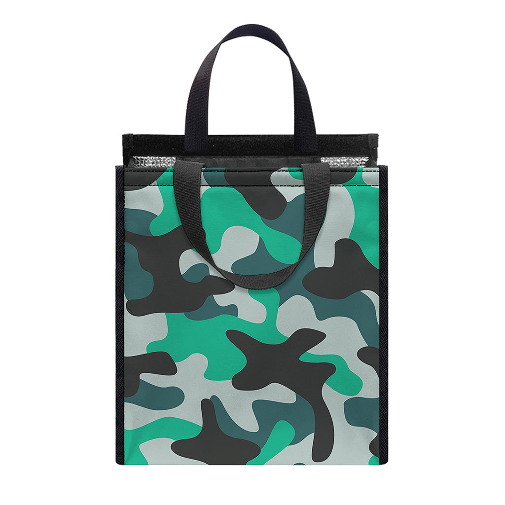 Teal And Black Camouflage Print Insulated Lunch Tote