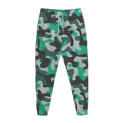 Teal And Black Camouflage Print Jogger Pants
