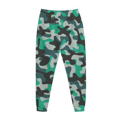 Teal And Black Camouflage Print Jogger Pants