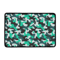 Teal And Black Camouflage Print Kitchen Mat