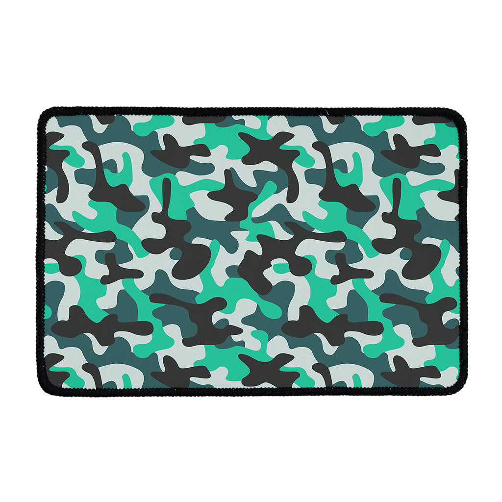 Teal And Black Camouflage Print Kitchen Mat