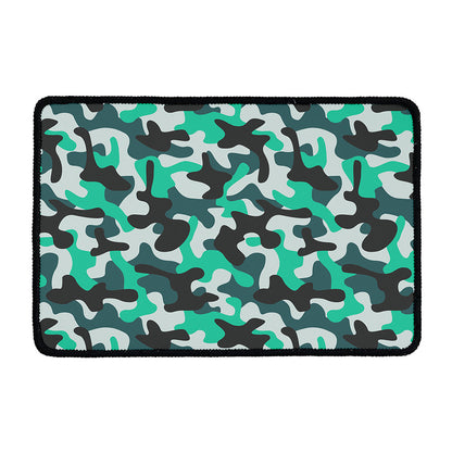 Teal And Black Camouflage Print Kitchen Mat