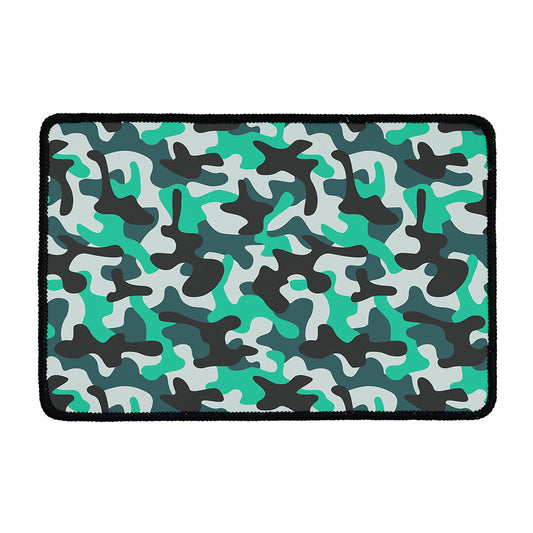 Teal And Black Camouflage Print Kitchen Mat