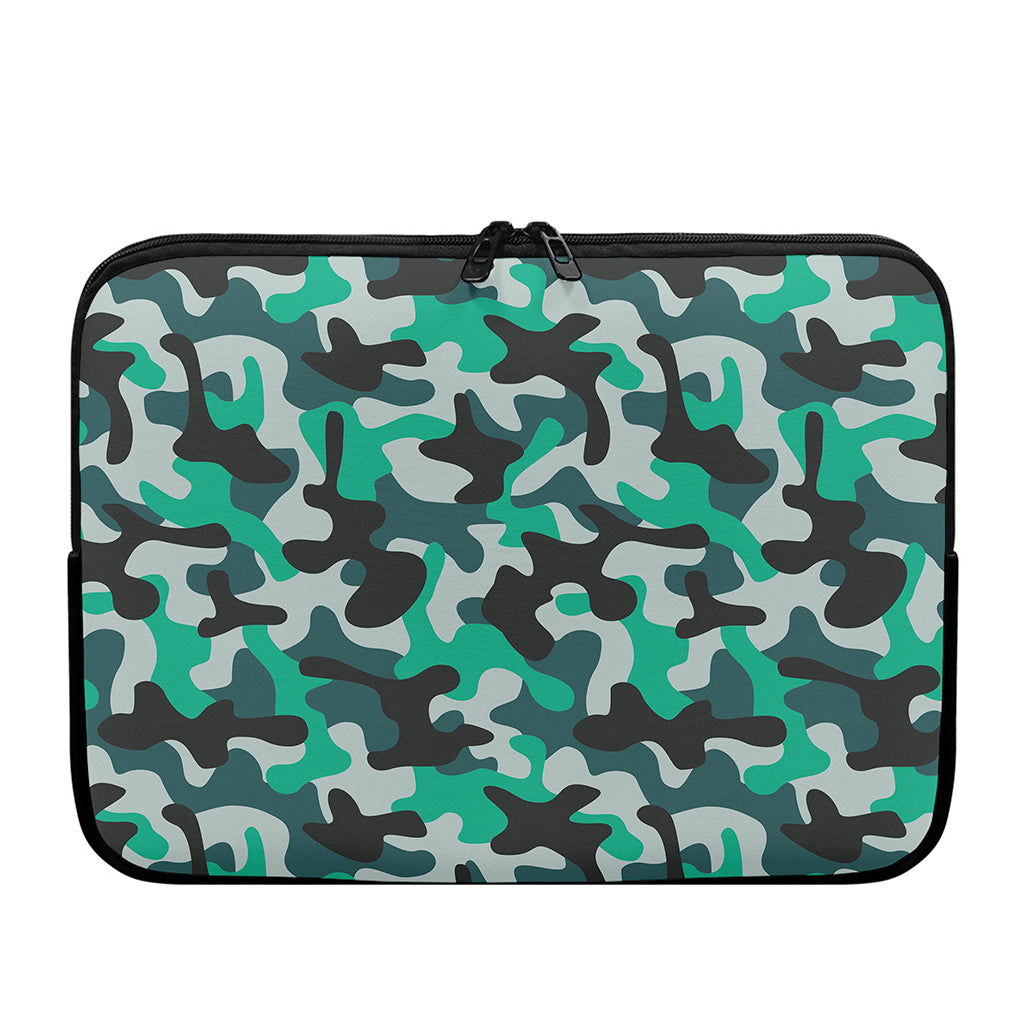 Teal And Black Camouflage Print Laptop Sleeve