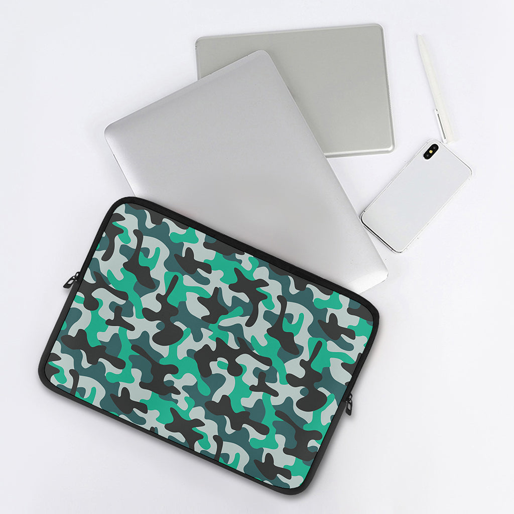 Teal And Black Camouflage Print Laptop Sleeve
