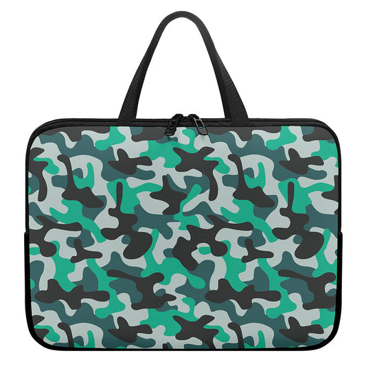Teal And Black Camouflage Print Laptop Sleeve With Handle