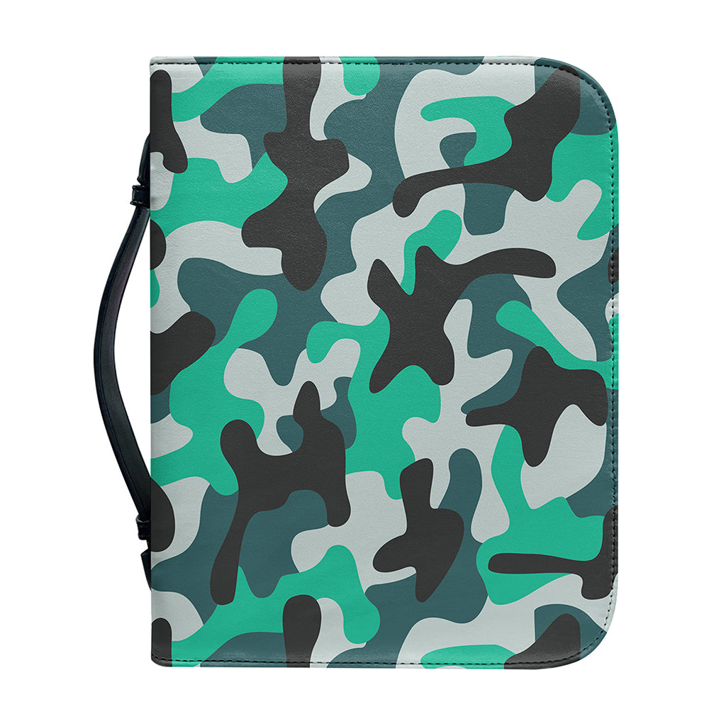 Teal And Black Camouflage Print Leather Bible Cover