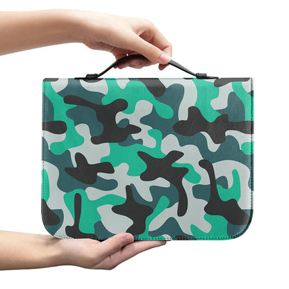 Teal And Black Camouflage Print Leather Bible Cover