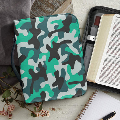 Teal And Black Camouflage Print Leather Bible Cover