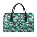 Teal And Black Camouflage Print Leather Duffel Bag