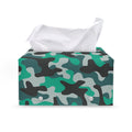 Teal And Black Camouflage Print Leather Tissue Box Cover