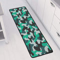 Teal And Black Camouflage Print Long Kitchen Mat