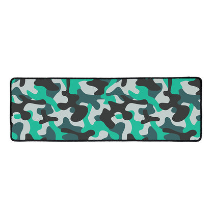 Teal And Black Camouflage Print Long Kitchen Mat