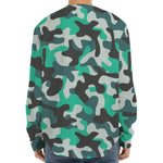 Teal And Black Camouflage Print Long Sleeve Baseball Jersey