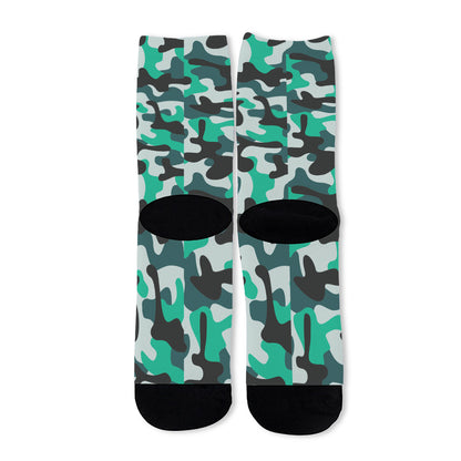 Teal And Black Camouflage Print Long Socks