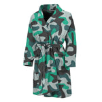 Teal And Black Camouflage Print Men's Bathrobe