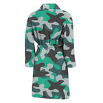 Teal And Black Camouflage Print Men's Bathrobe