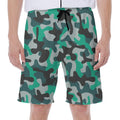 Teal And Black Camouflage Print Men's Beach Shorts