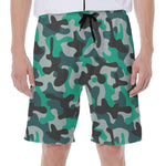 Teal And Black Camouflage Print Men's Beach Shorts