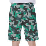 Teal And Black Camouflage Print Men's Beach Shorts