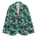 Teal And Black Camouflage Print Men's Blazer