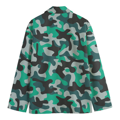 Teal And Black Camouflage Print Men's Blazer