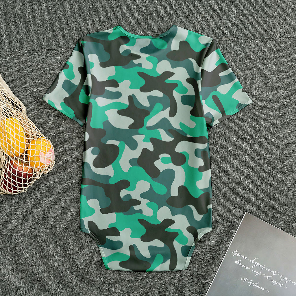 Teal And Black Camouflage Print Men's Bodysuit