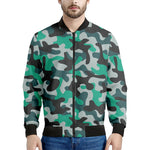 Teal And Black Camouflage Print Men's Bomber Jacket