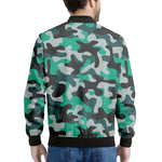 Teal And Black Camouflage Print Men's Bomber Jacket
