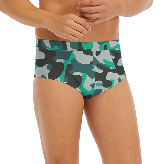Teal And Black Camouflage Print Men's Briefs