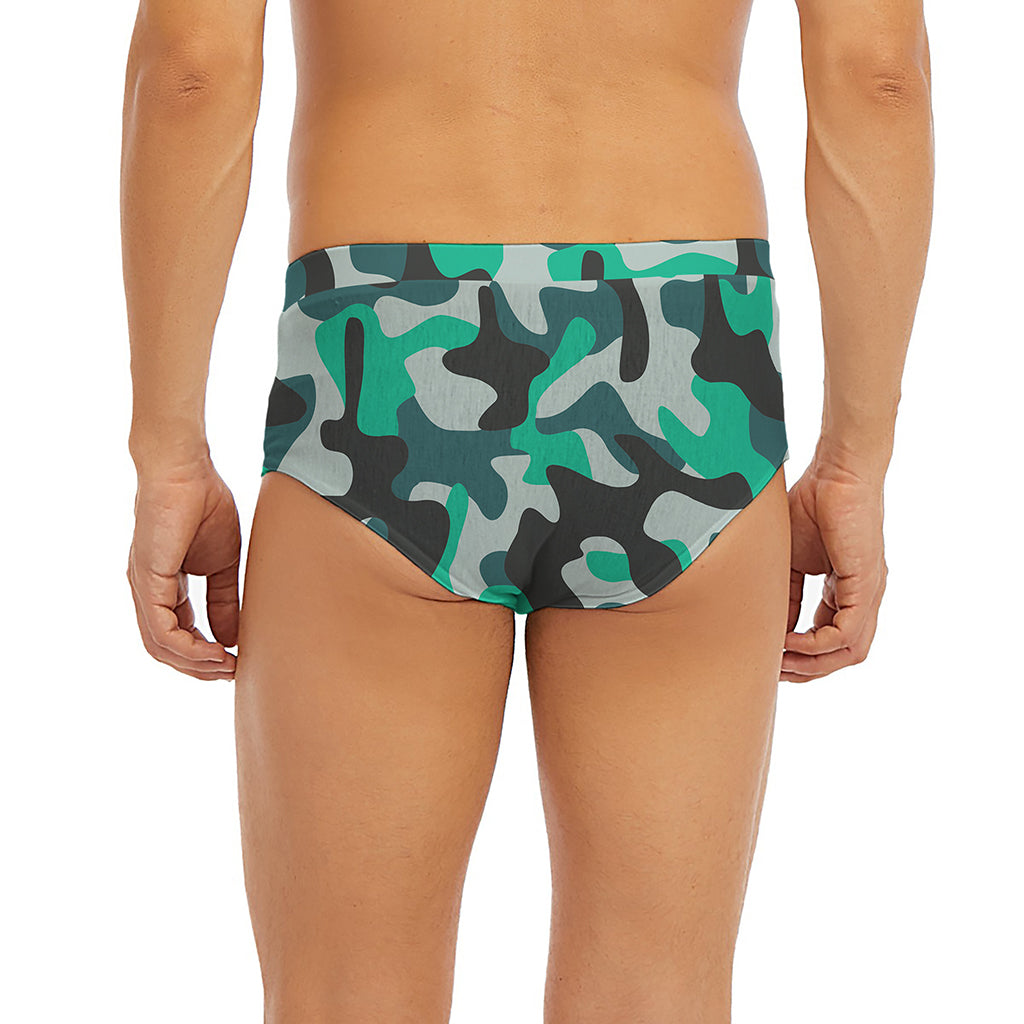 Teal And Black Camouflage Print Men's Briefs