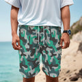 Teal And Black Camouflage Print Men's Cargo Shorts