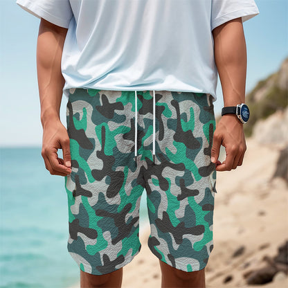 Teal And Black Camouflage Print Men's Cargo Shorts